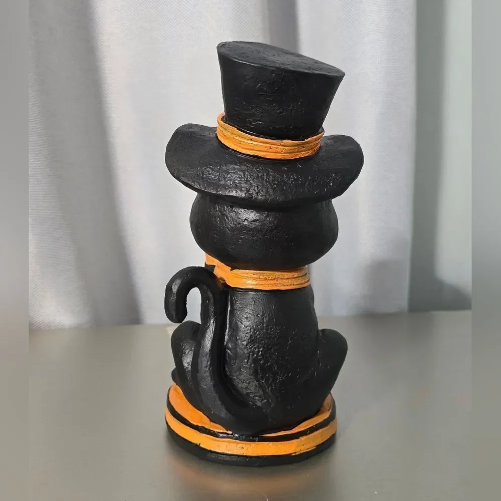 New Resin Vintage Cat Tabletop Decor, Black & Orange, 10